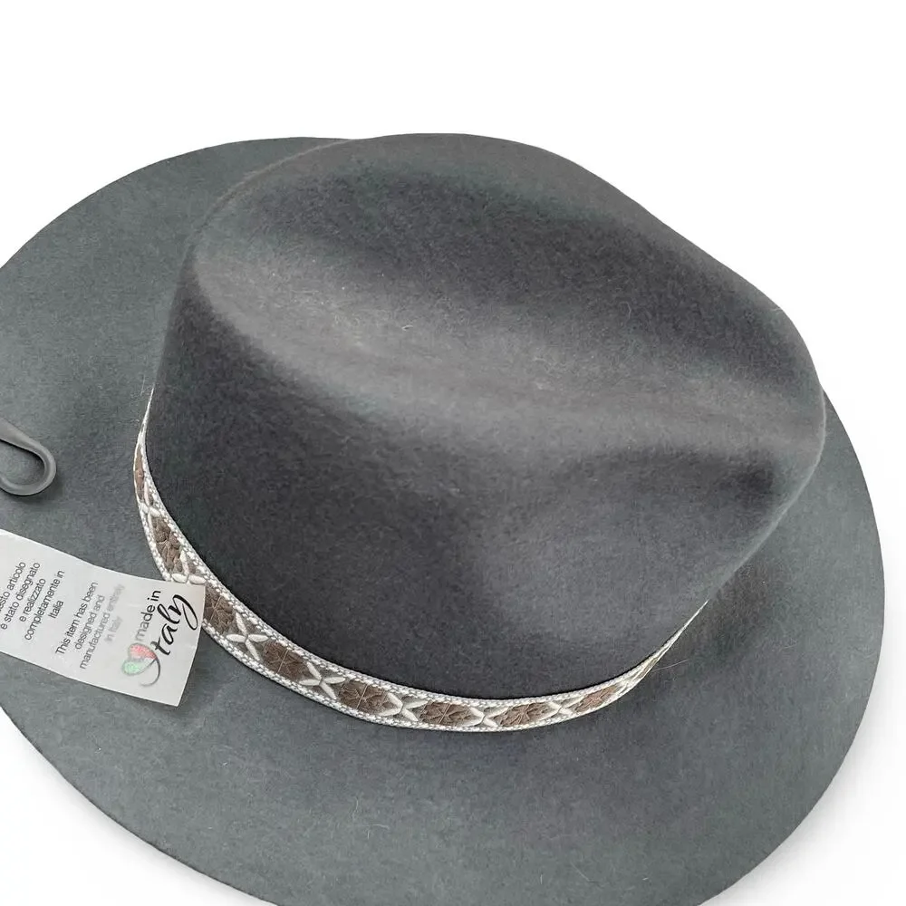 Gelso Bianco Italy Fedora Hat Gray 100% Wool NWT Chain Link Trim Made in Italy